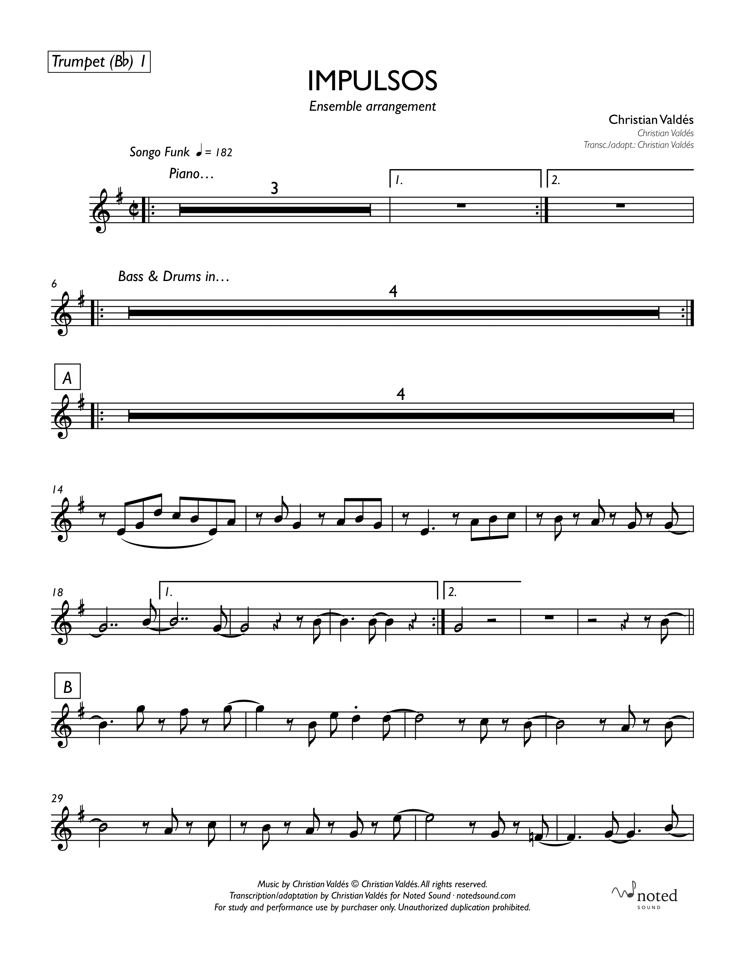 Trumpet in B♭ 1 part from Impulsos, page 1