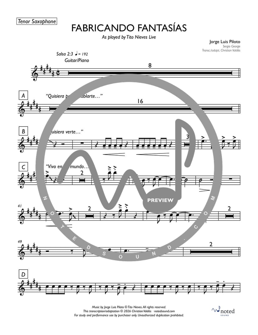Fabricando Fantasías (Live) — Tenor Saxophone (watermarked preview)