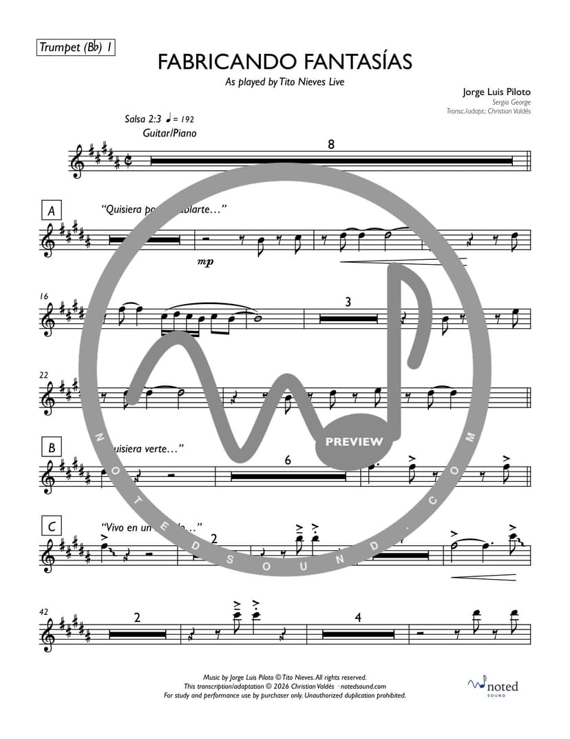 Fabricando Fantasías (Live) — Trumpet in B♭ 1 (watermarked preview)
