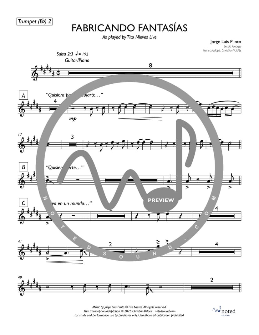 Fabricando Fantasías (Live) — Trumpet in B♭ 2 (watermarked preview)