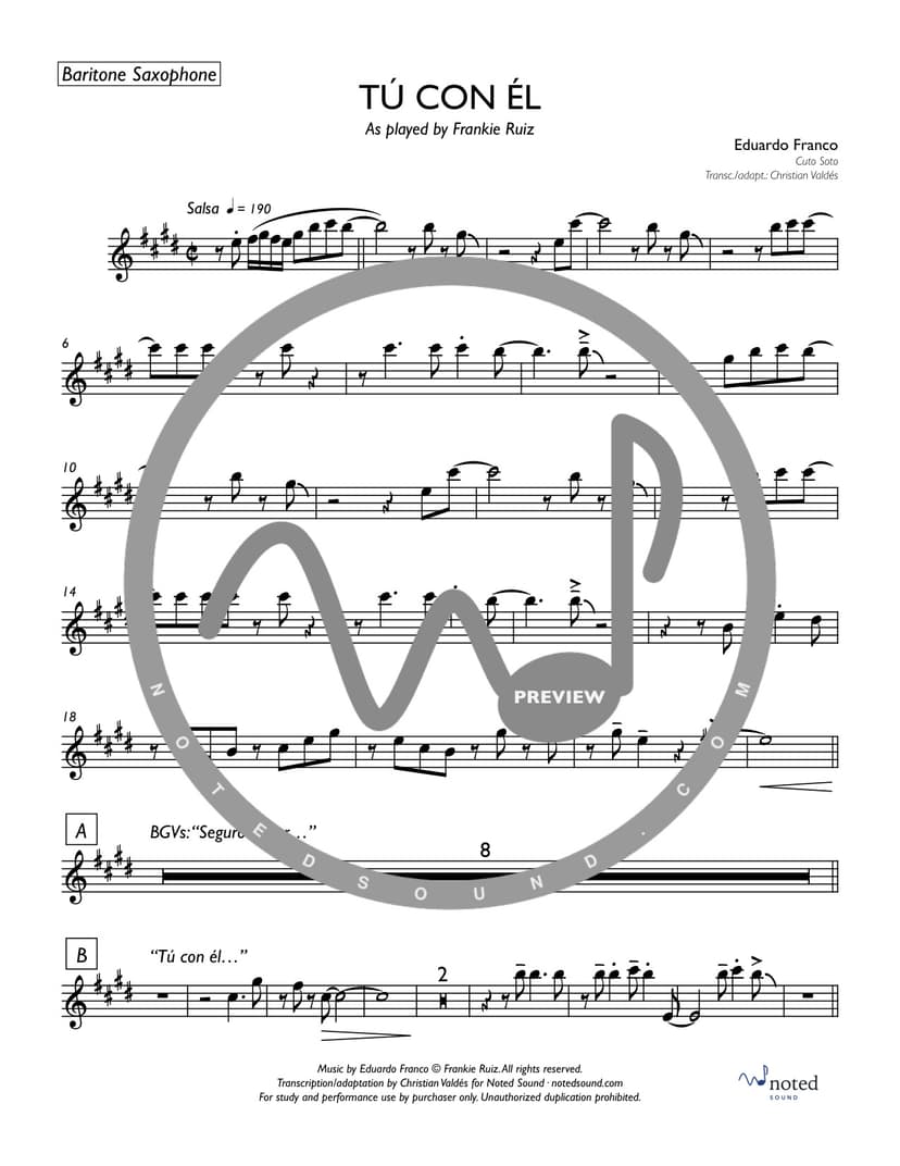 Tú con él — Baritone Saxophone (watermarked preview)