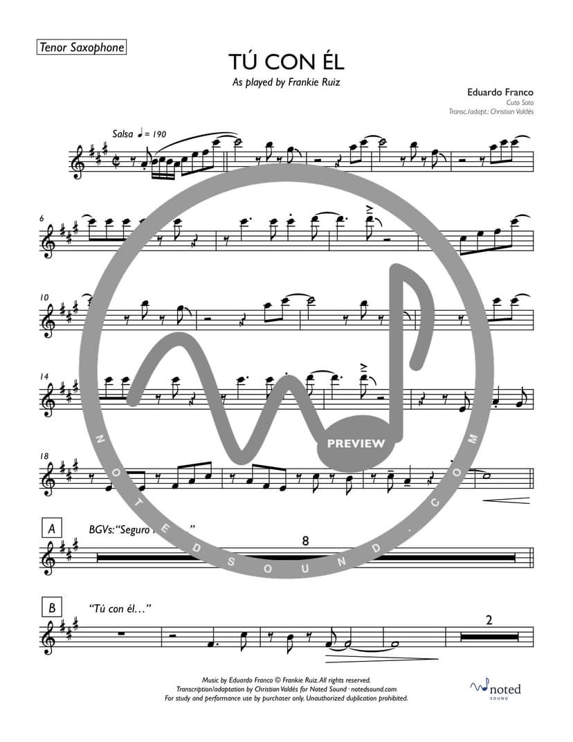 Tú con él — Tenor Saxophone (watermarked preview)