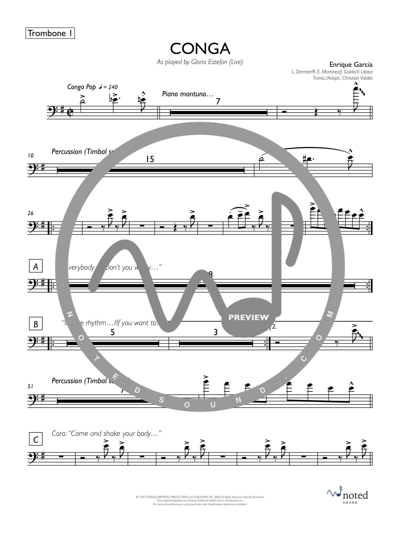 Conga (Live) — Trombone 1