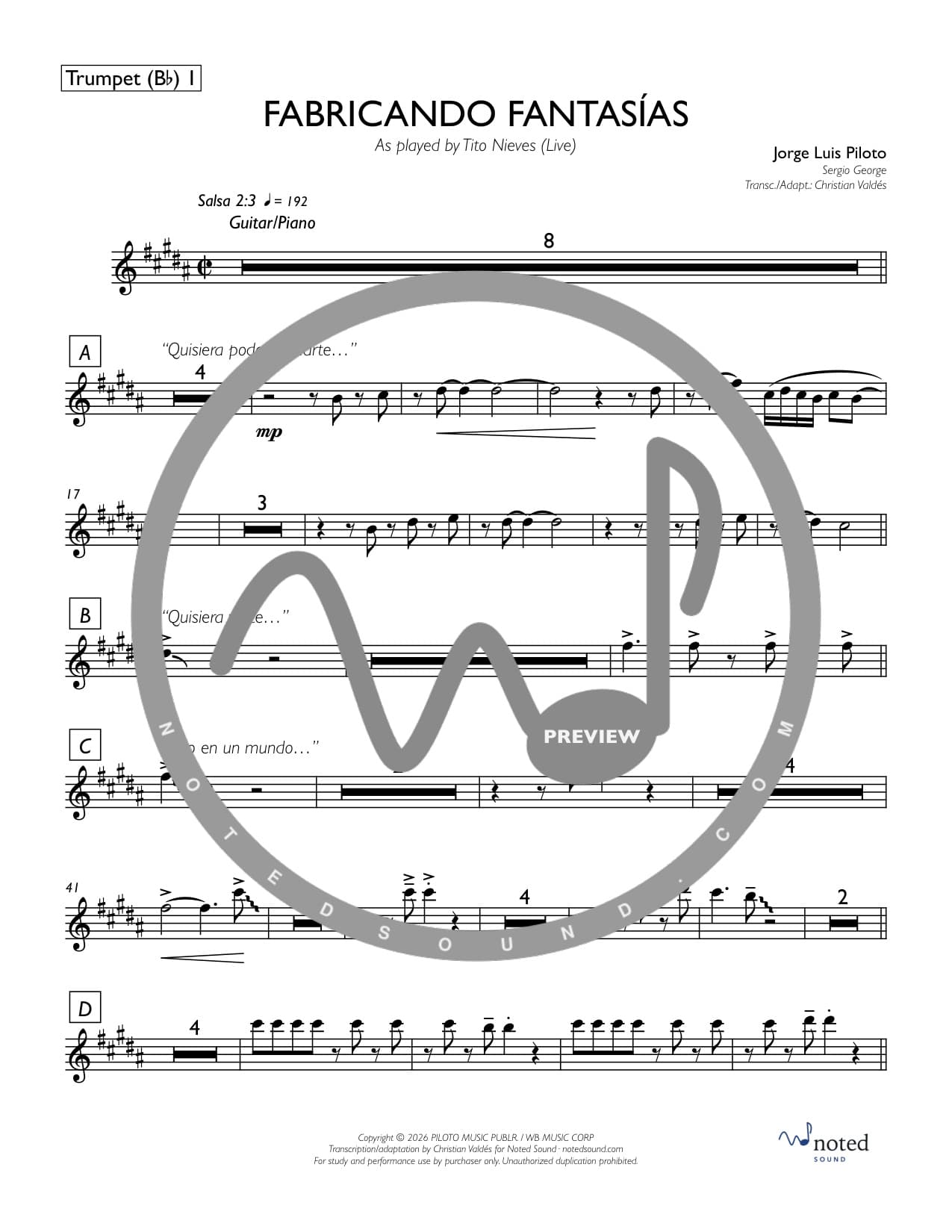 Fabricando Fantasías (Live) — Trumpet in B♭ 1 watermarked preview