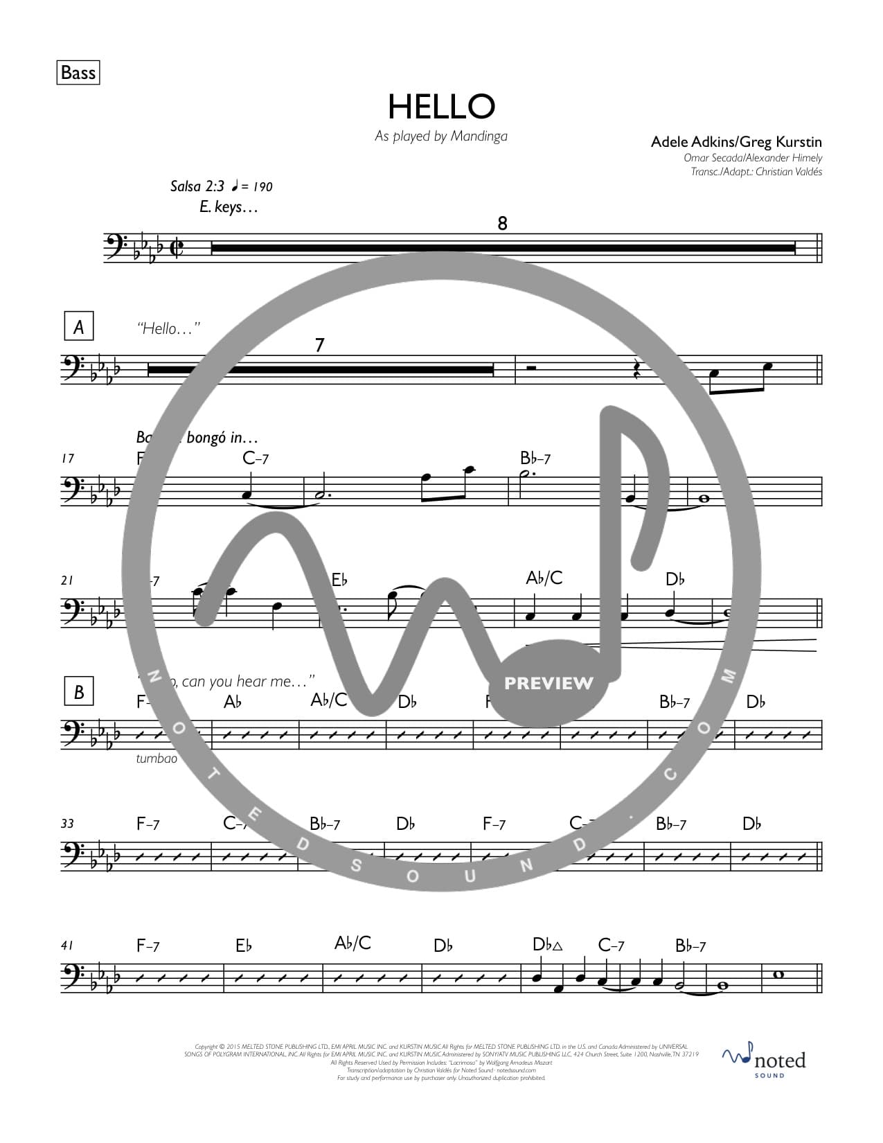 Hello (Salsa Version) — Bass watermarked preview
