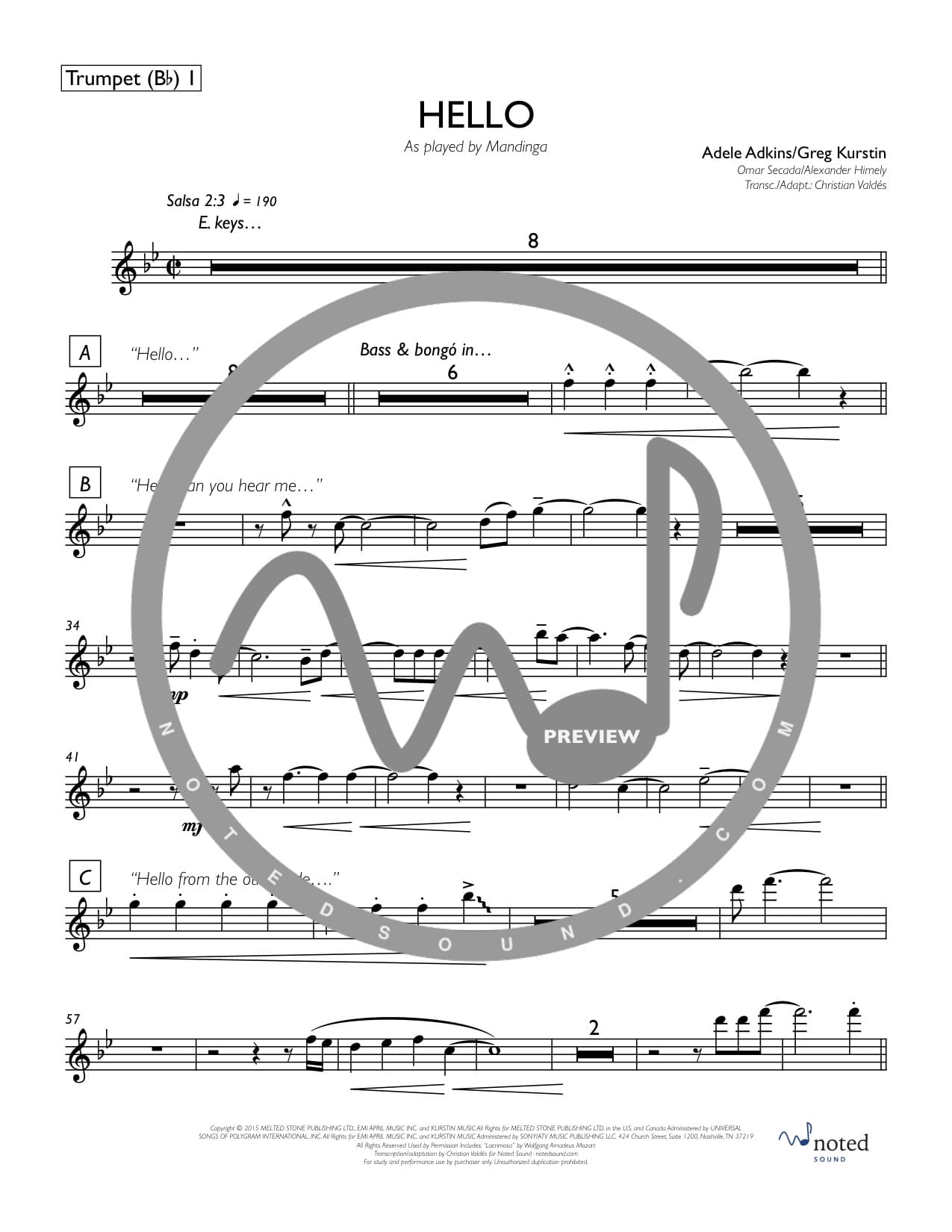 Hello (Salsa Version) — Trumpet in B♭ 1