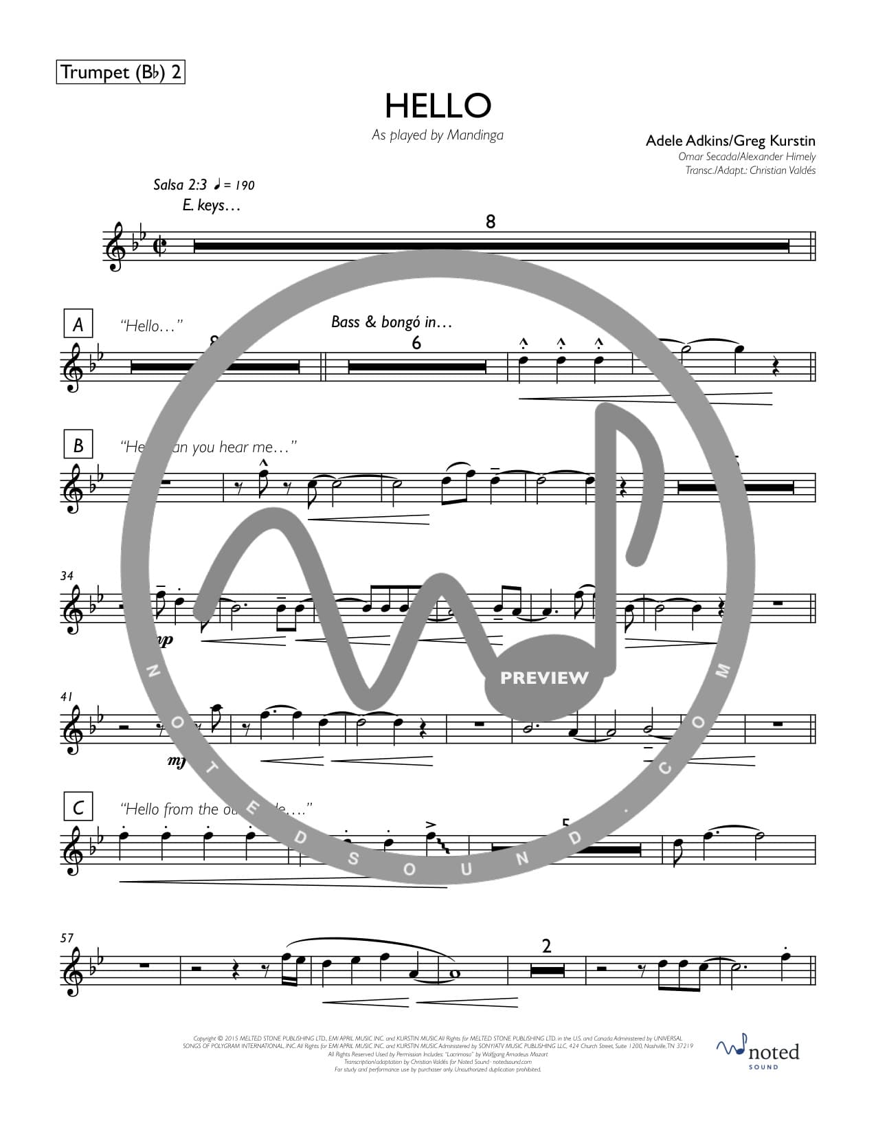 Hello (Salsa Version) — Trumpet in B♭ 2
