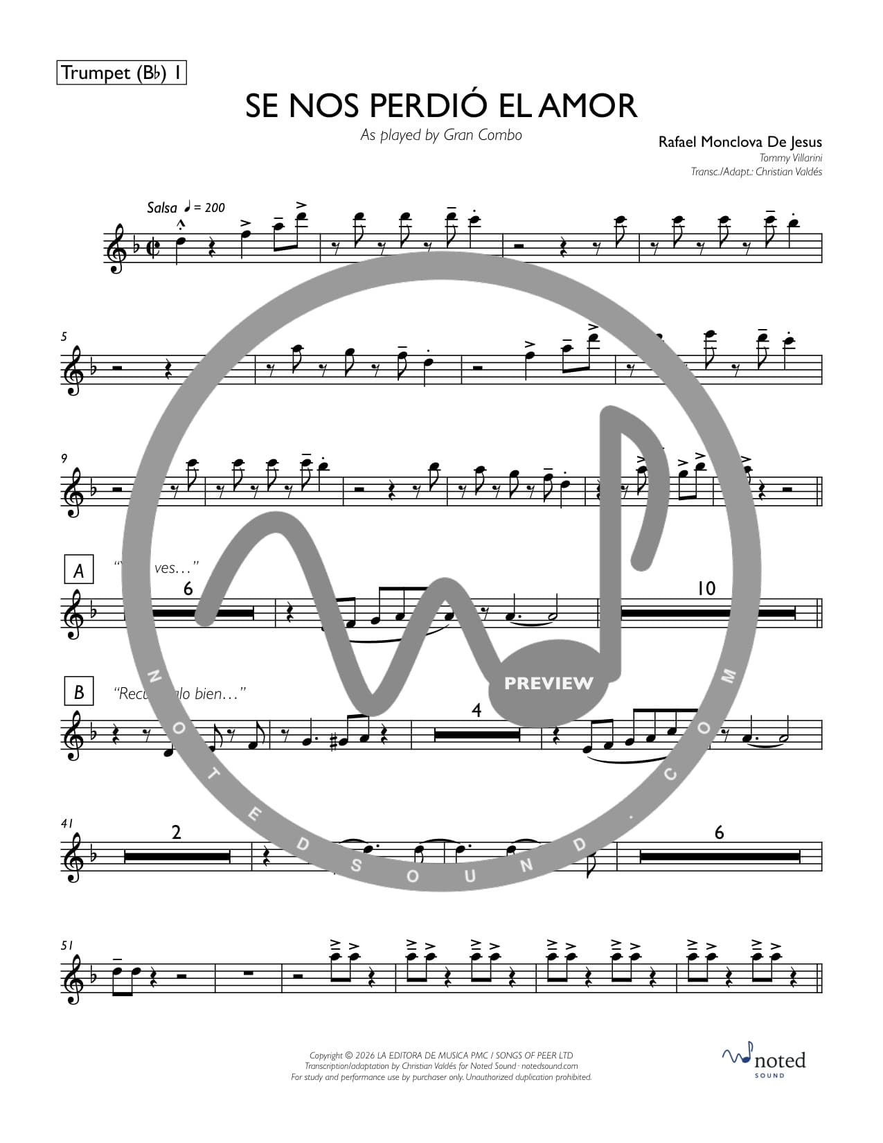 Se Nos Perdió el Amor — Trumpet in B♭ 1