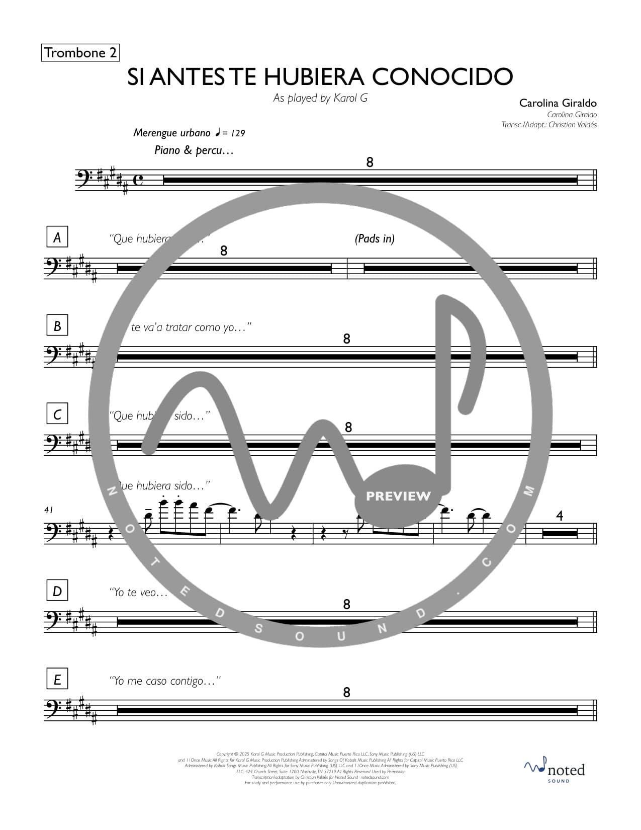 Si Antes Te Hubiera Conocido — Trombone 2